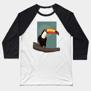 Illustration of a Toucan on a Branch with Mint Green Background Baseball T-Shirt